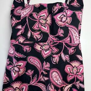 Black with Pink Floral Paisley Print Bathing Suit
